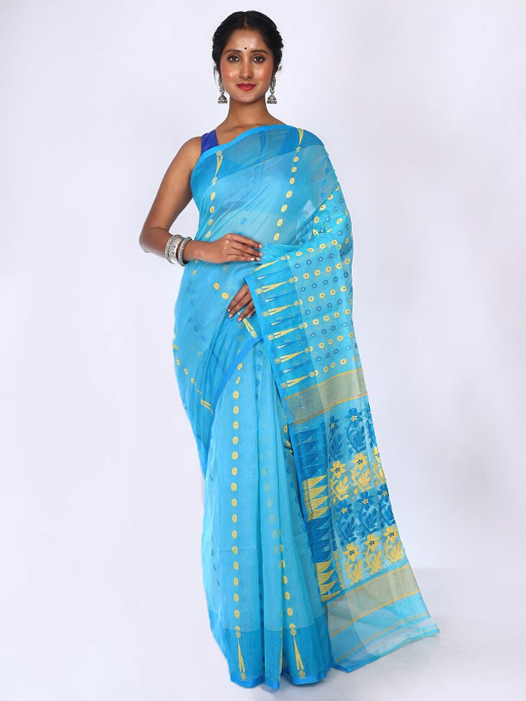 

AllSilks Woven Design Taant Saree, Blue