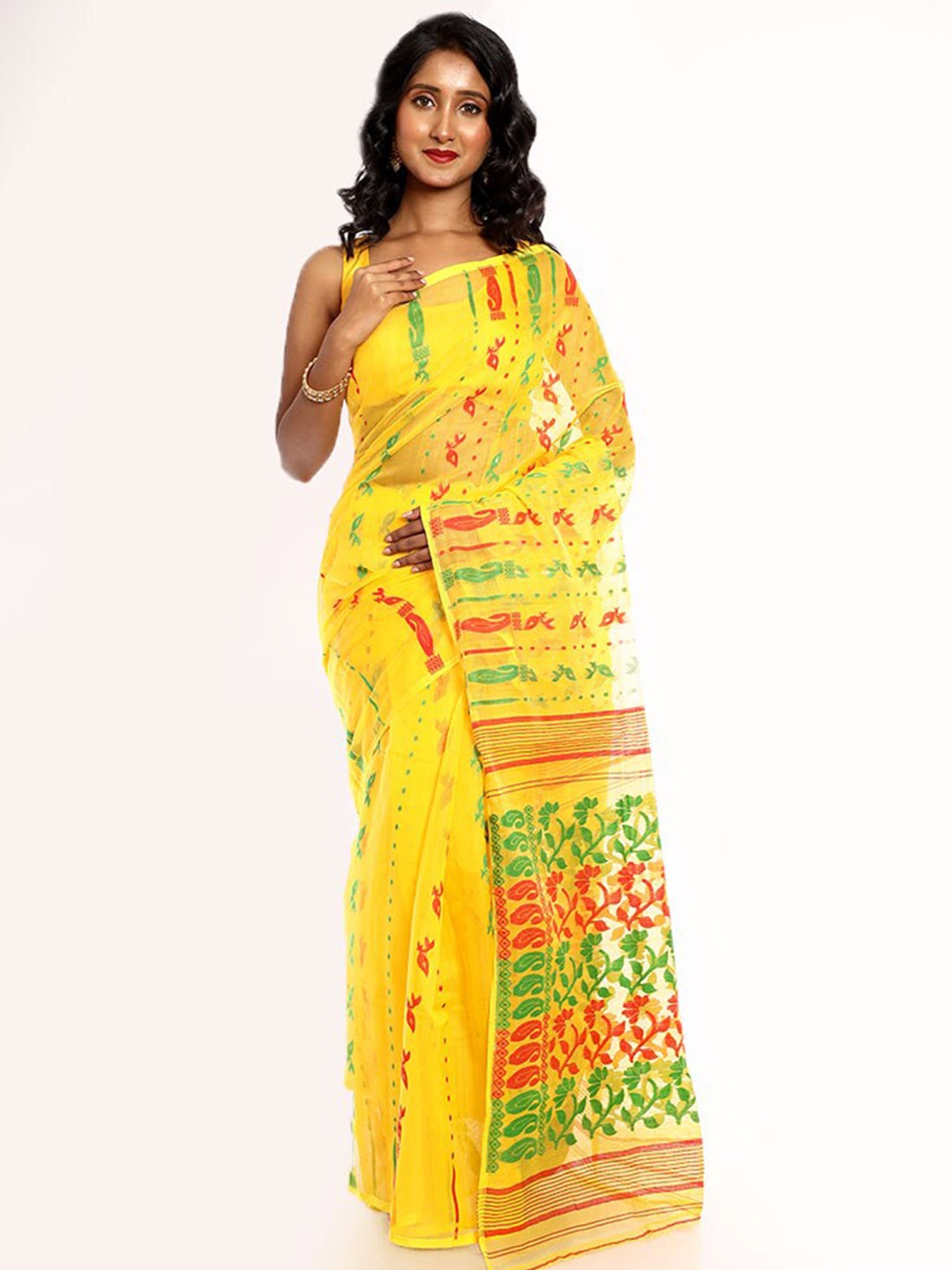 

AllSilks Woven Design Taant Saree, Yellow