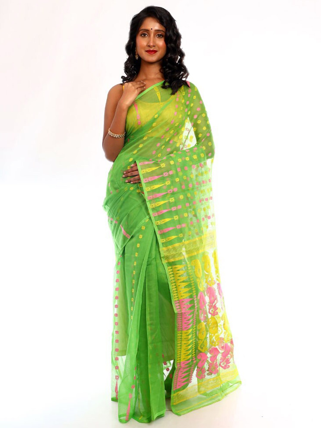 

AllSilks Woven Design Taant Saree, Green