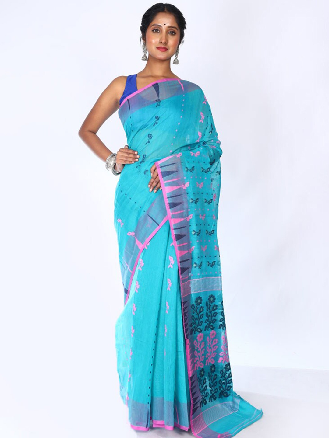 

AllSilks Ethnic Motif Woven Design Taant Saree, Blue