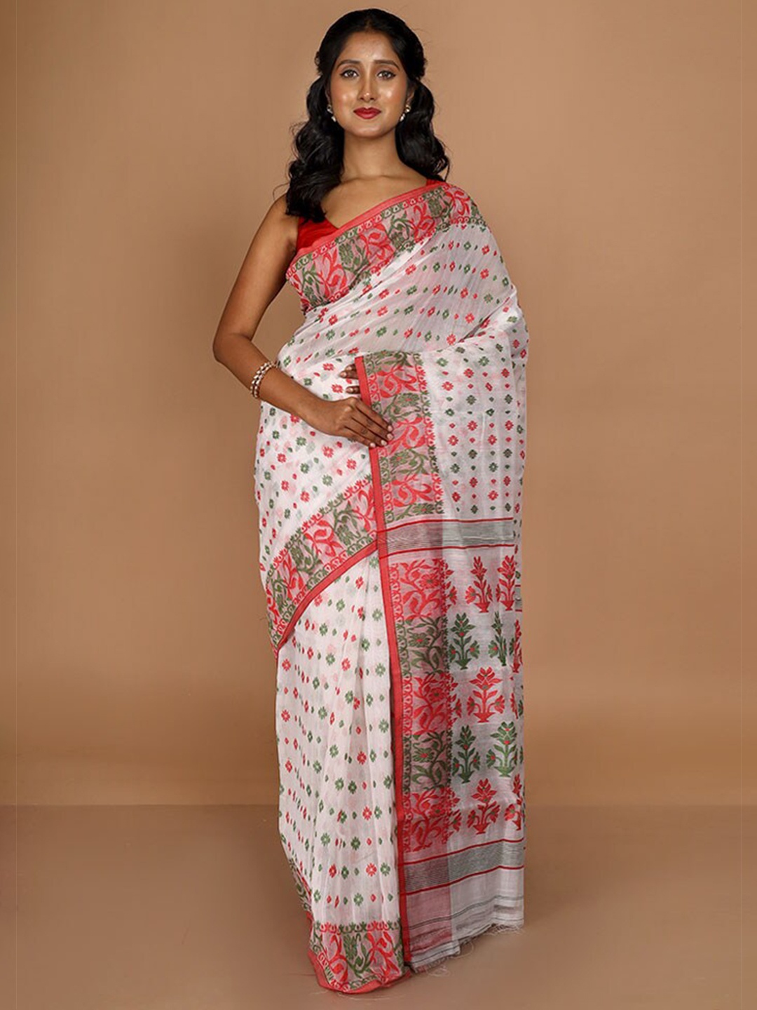

AllSilks Ethnic Motif Woven Design Taant Saree, White