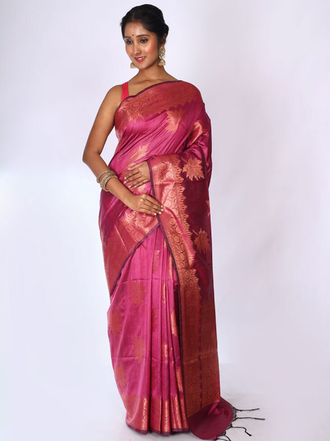 

AllSilks Ethnic Motifs Woven Design Zari Kota Saree, Magenta