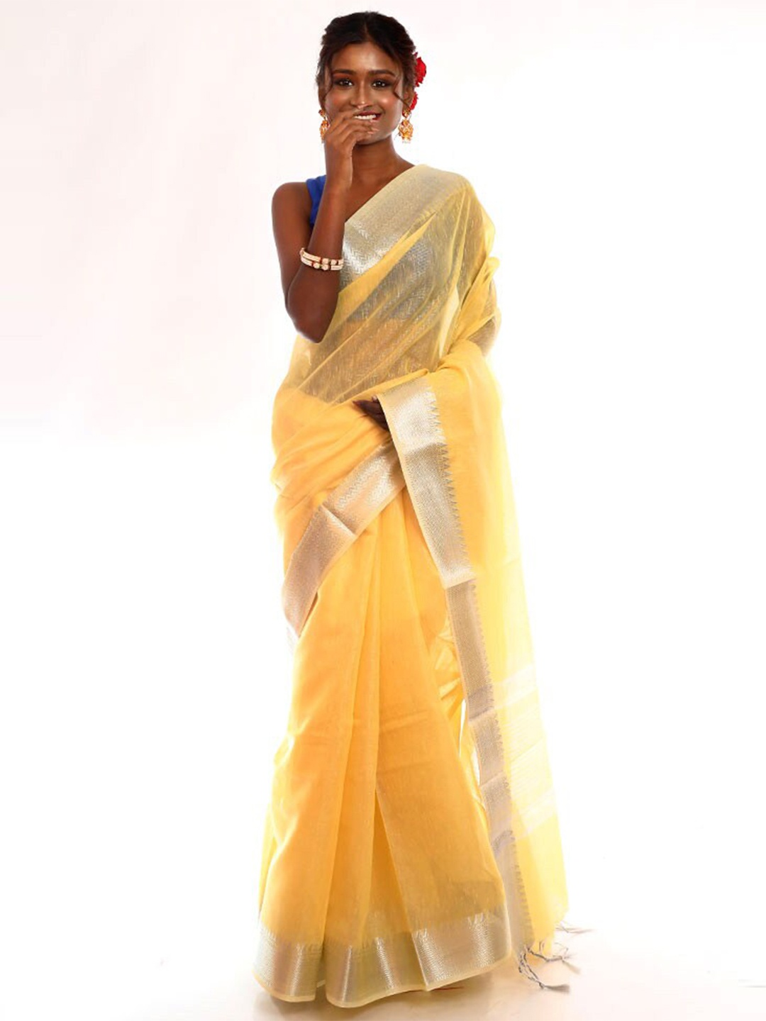 

AllSilks Woven Design Art Silk Zari Saree, Yellow