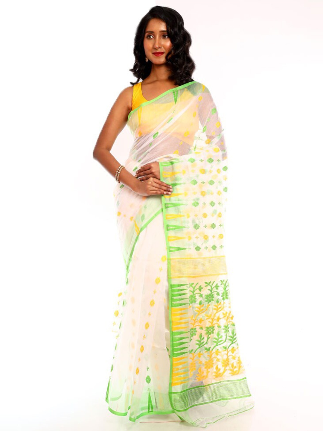 

AllSilks EthWoven Design Taant Saree, White