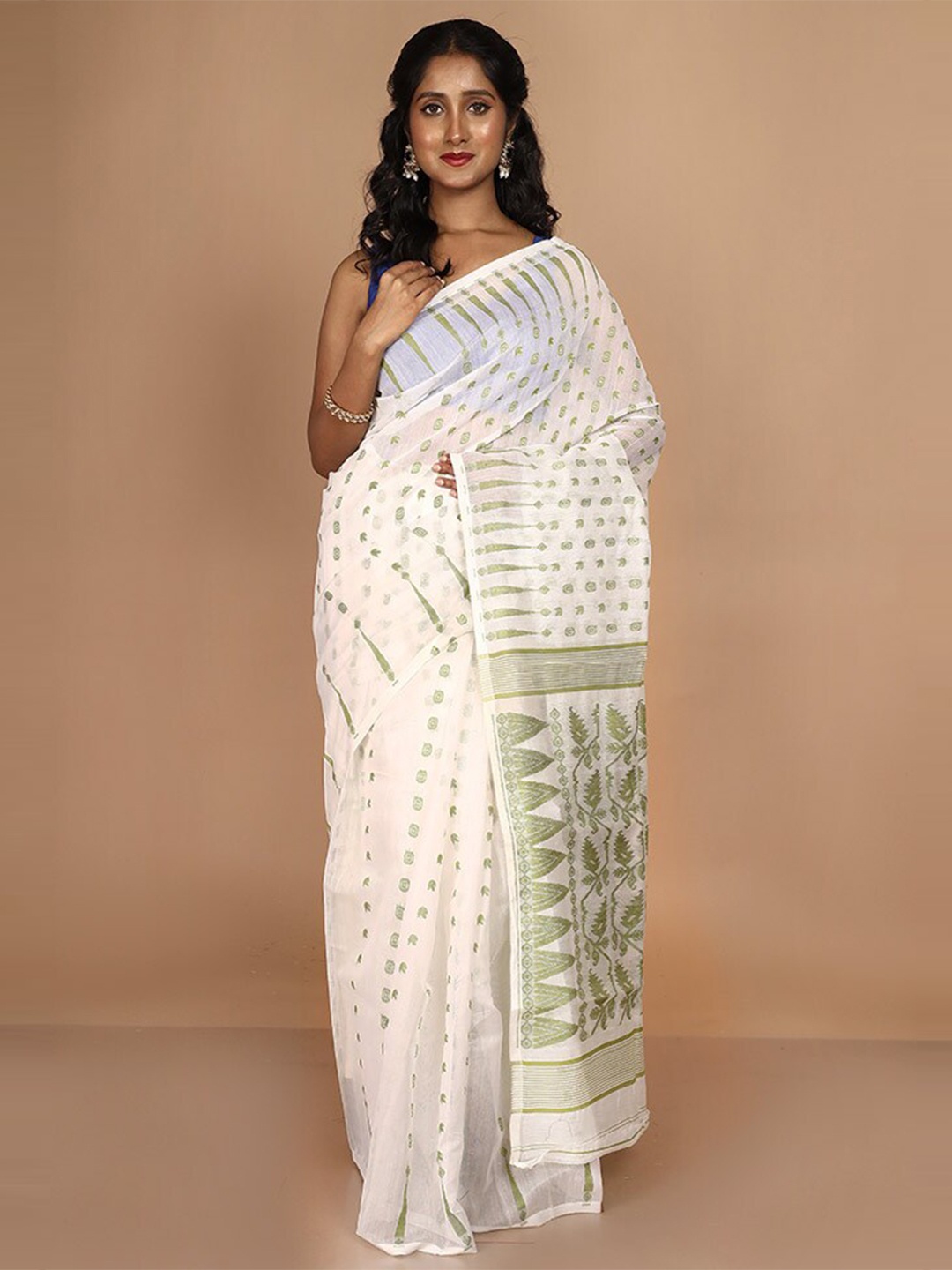 

AllSilks Woven Design Taant Saree, White