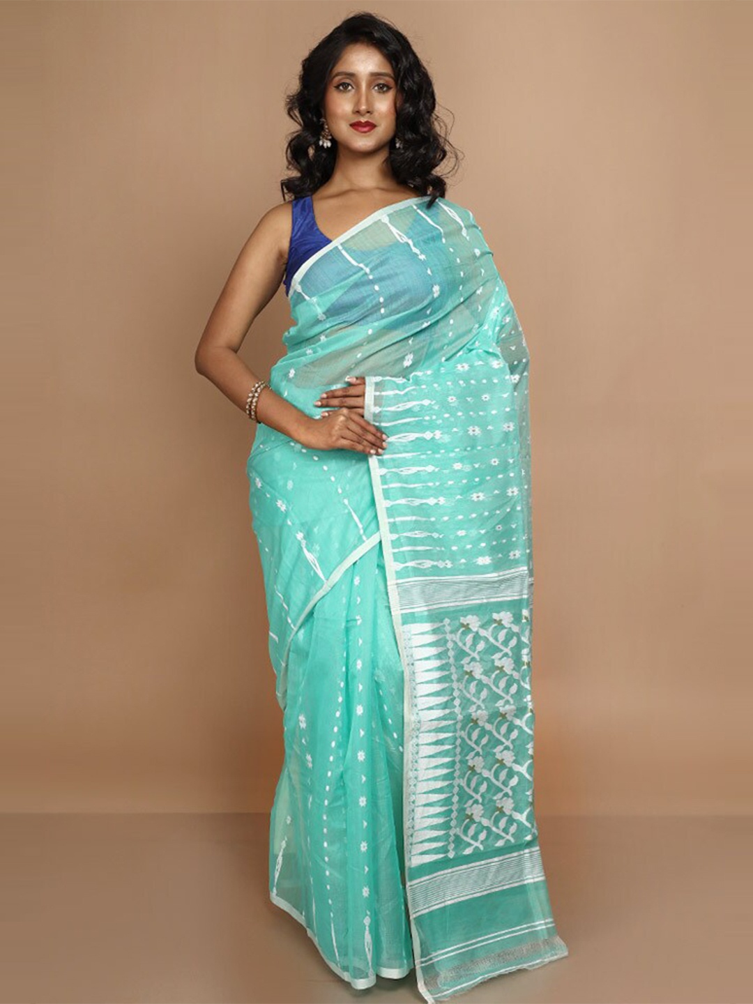 

AllSilks Floral Woven Design Taant Saree, Blue