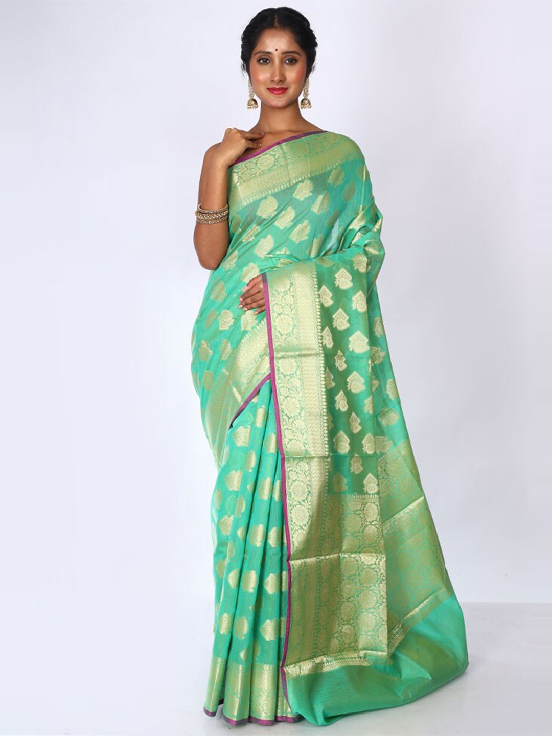 

AllSilks Ethnic Motifs Woven Design Zari Kota Saree, Green