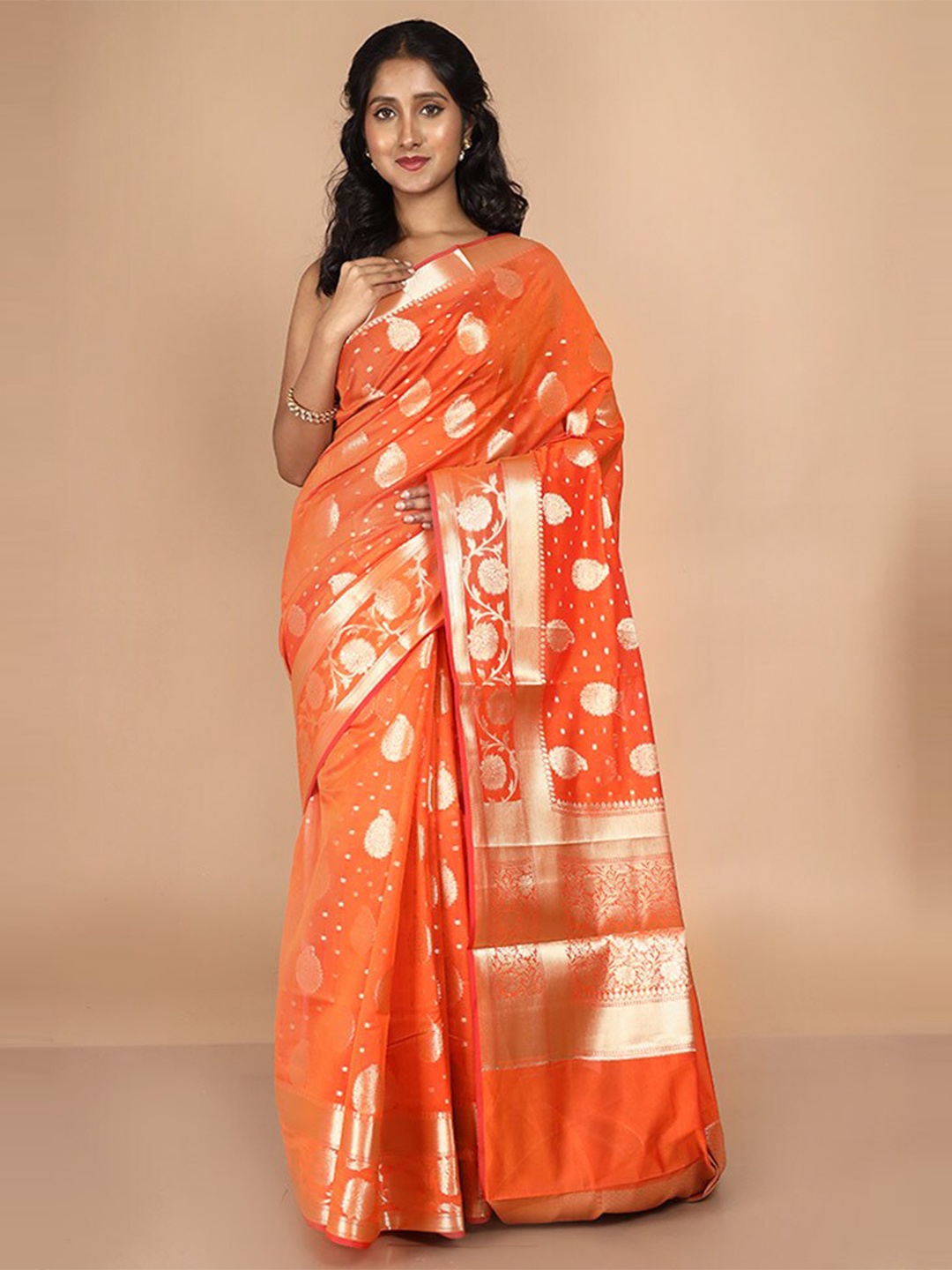 

AllSilks Ethnic Motifs Woven Design Zari Kota Saree, Rust