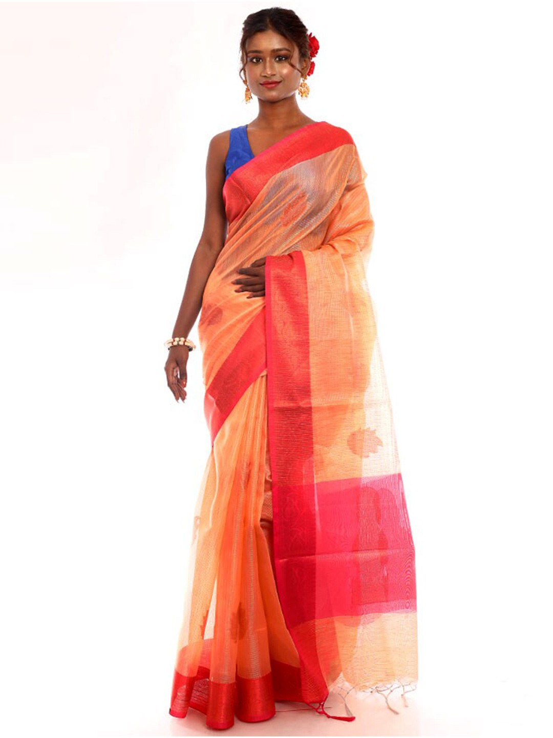 

AllSilks Floral Woven Design Zari Art Silk Saree, Rust