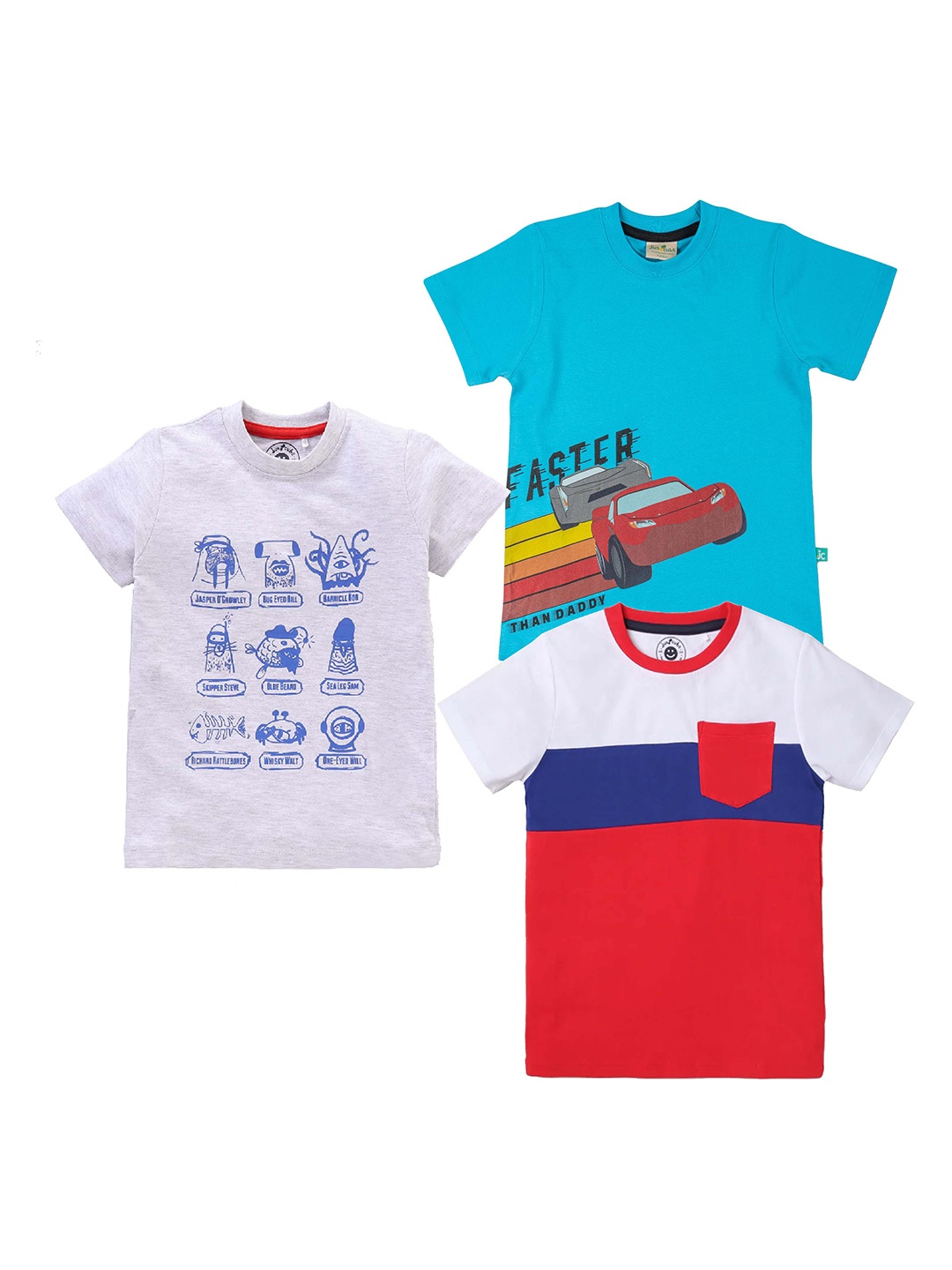 

JusCubs Boys Pack Of 3 Printed Cotton T-shirt, White