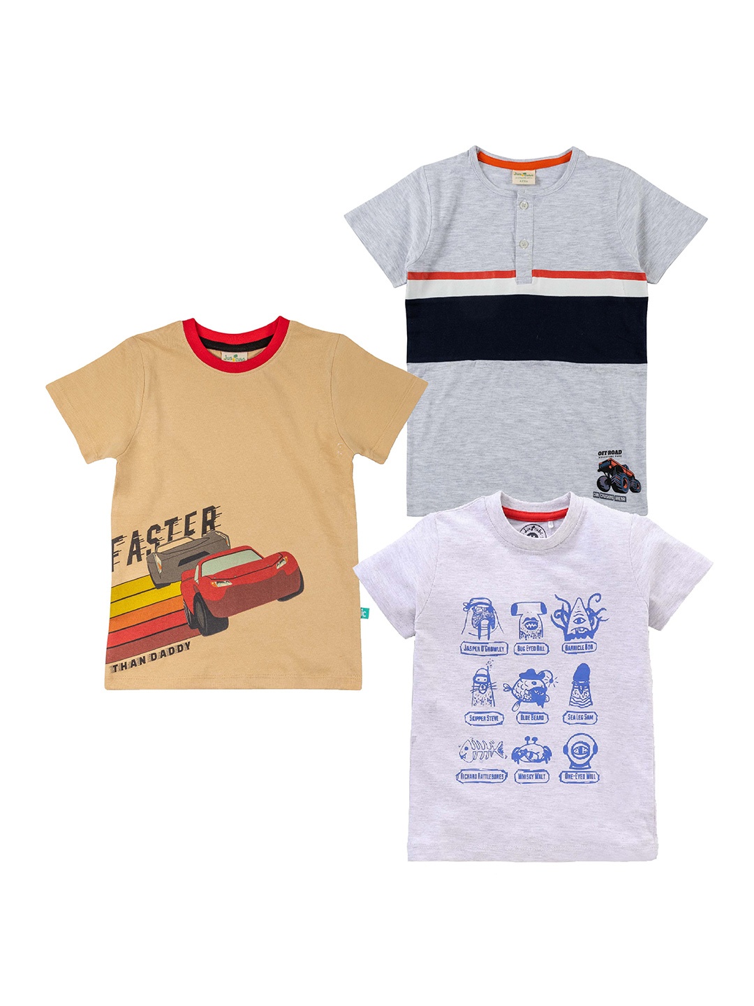 

JusCubs Boys Pack Of 3 Printed Cotton T-shirt, Beige