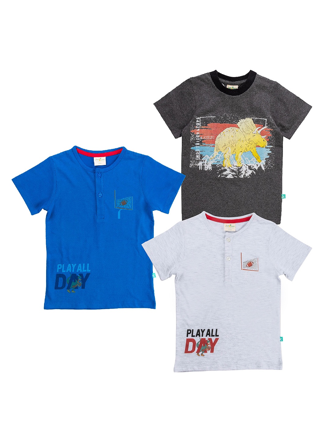 

JusCubs Boys Pack Of 3 Typography Printed T-shirt, Blue