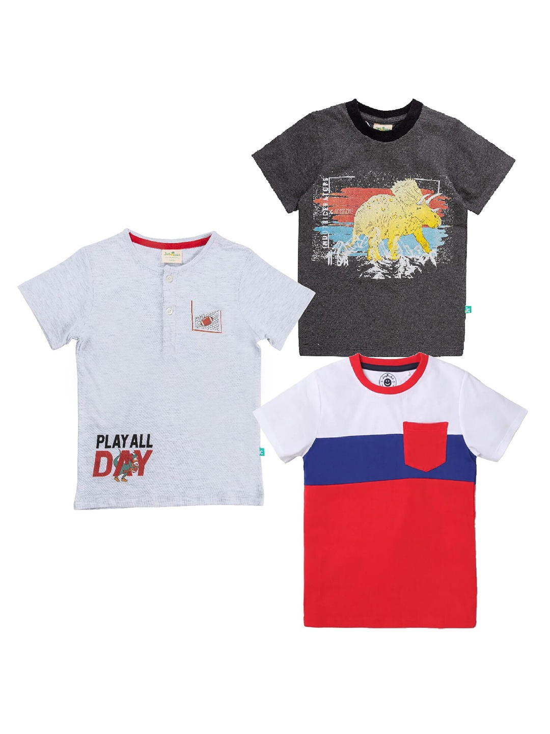 

JusCubs Boys Pack Of 3 Graphic Printed Cotton T-Shirt, White