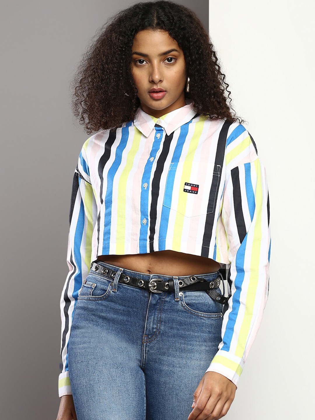 

Tommy Hilfiger Striped Cotton Crop Casual Shirt, Green