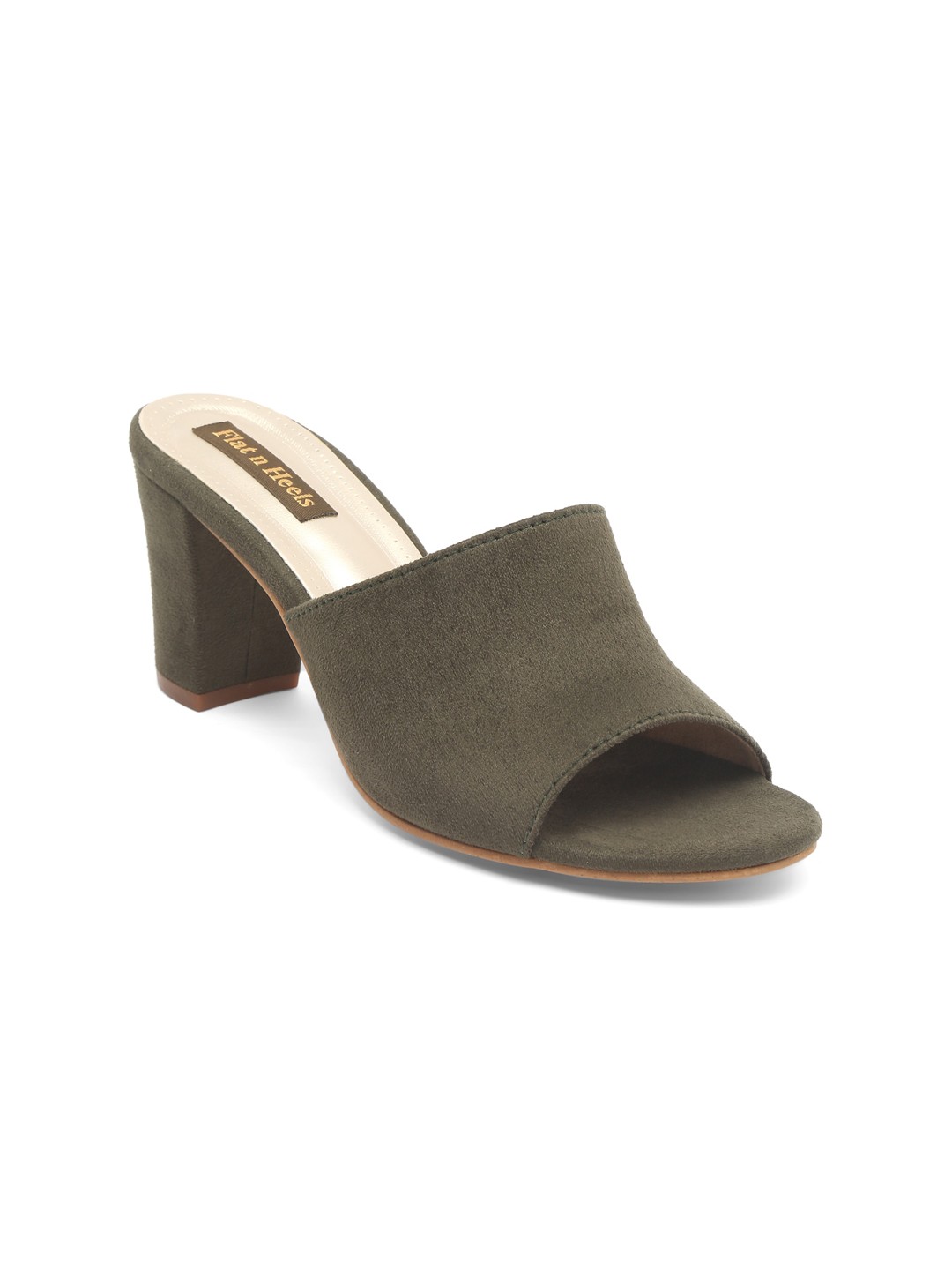 

Flat n Heels Open Toe Suede Block Heels With Open Back, Green