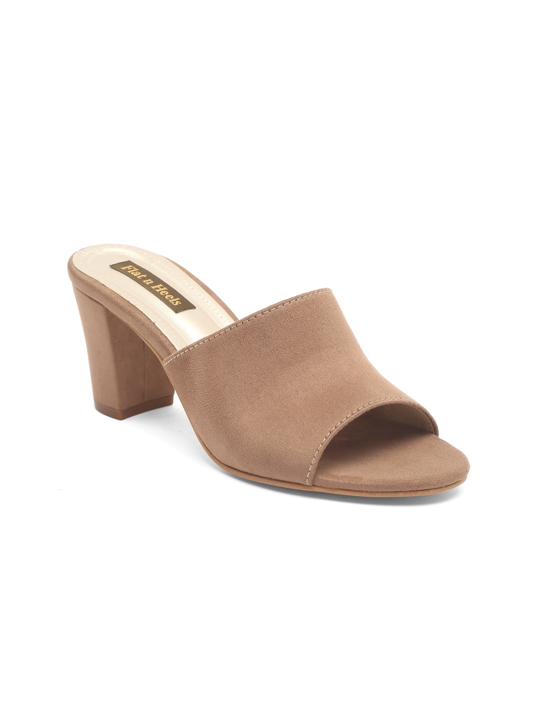 

Flat n Heels Open Toe Suede Block Heels With Open Back, Khaki