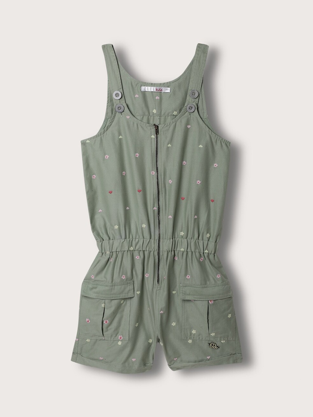 

ELLE Girls Cotton Sleeveless Basic Jumpsuit, Olive