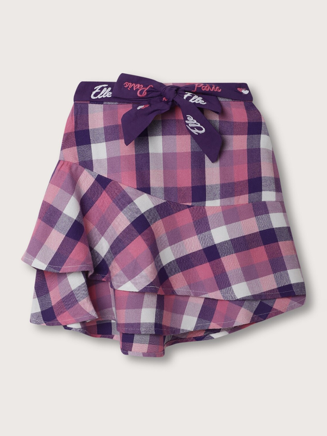 

ELLE Girls Checked Straight Knee Length Skirt, Purple