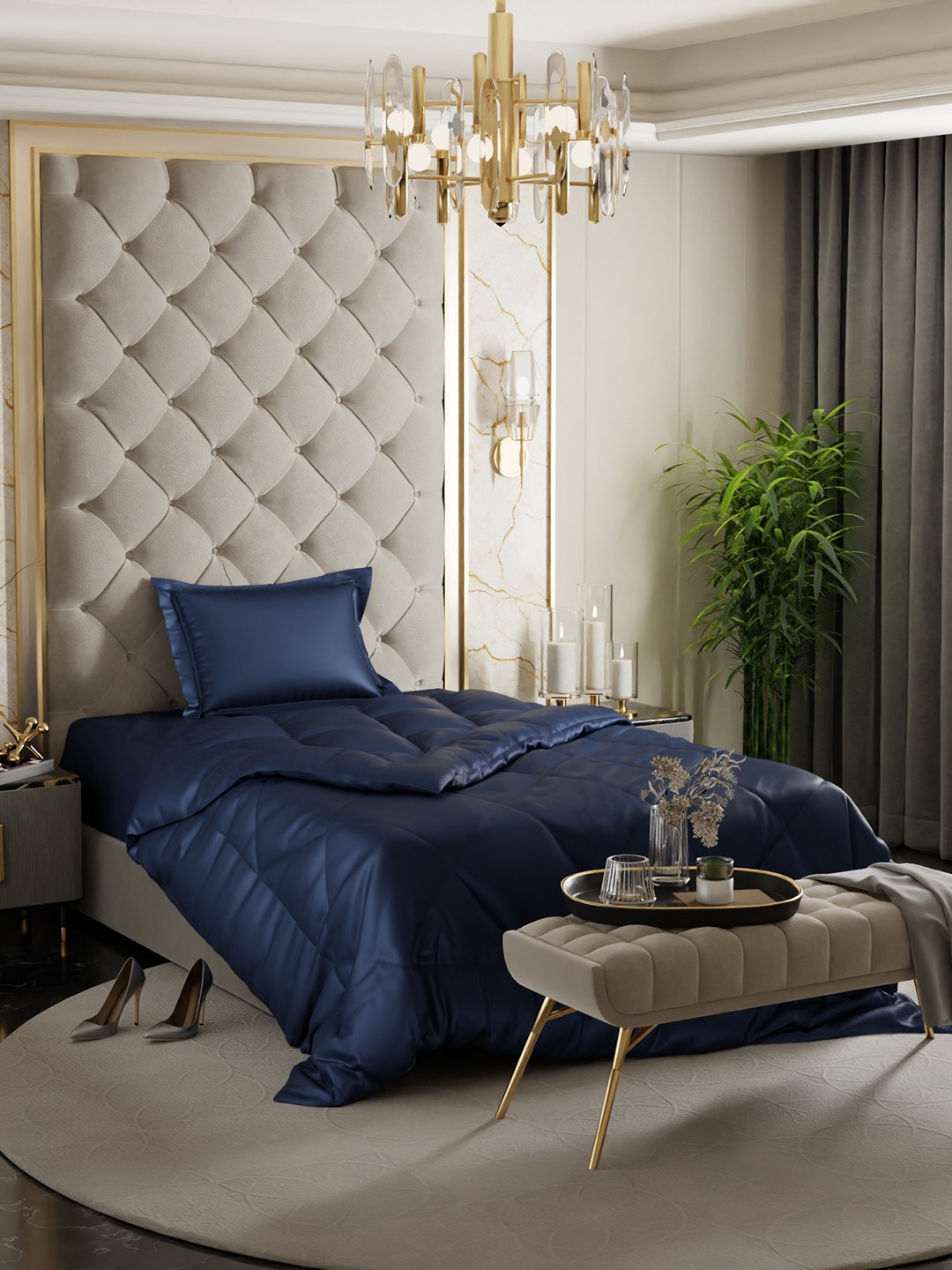

Stoa Paris Date Night Navy Blue AC Room 150 GSM Single Bed Satin Comforter