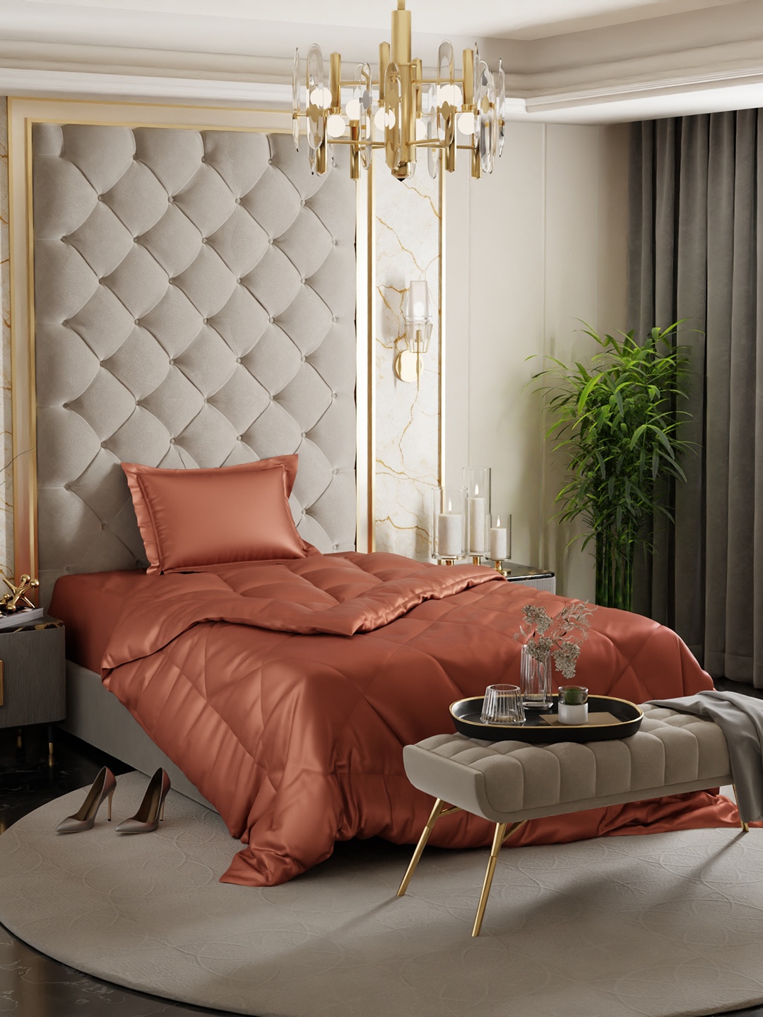

Stoa Paris Date Night Camel Brown AC Room 150 GSM Single Bed Satin Comforter