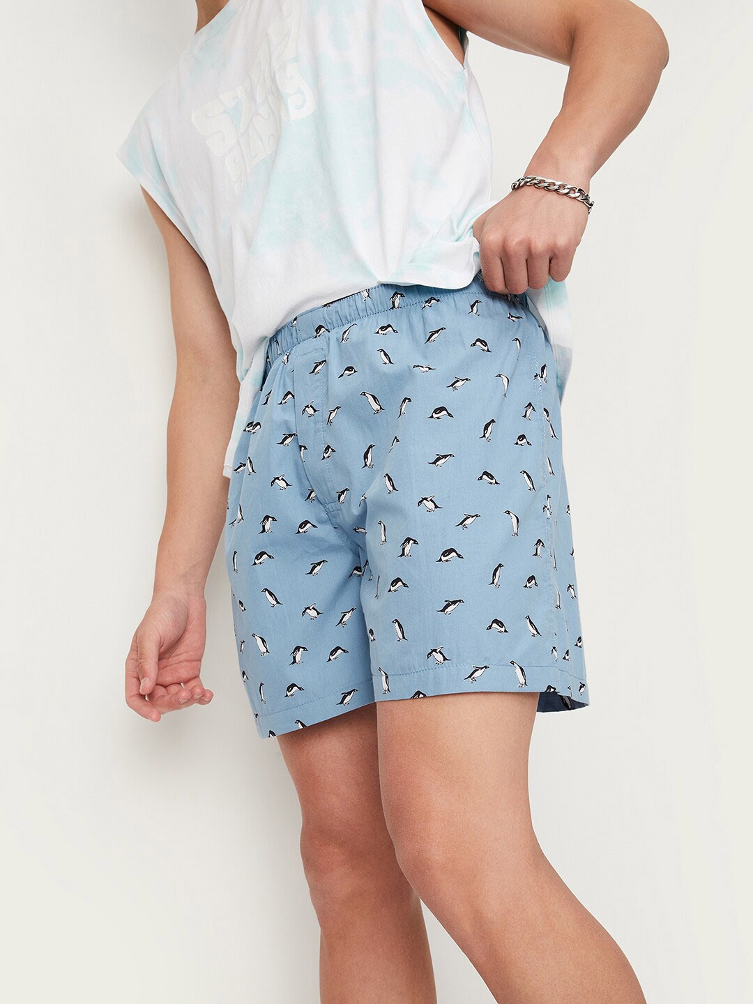 

max Men Printed Pure Cotton Boxers 1000011815949, Turquoise blue