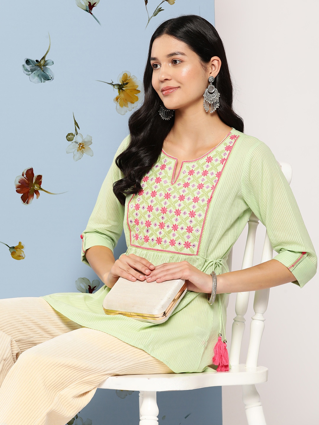 

Juniper Striped Embroidered Tunic, Green