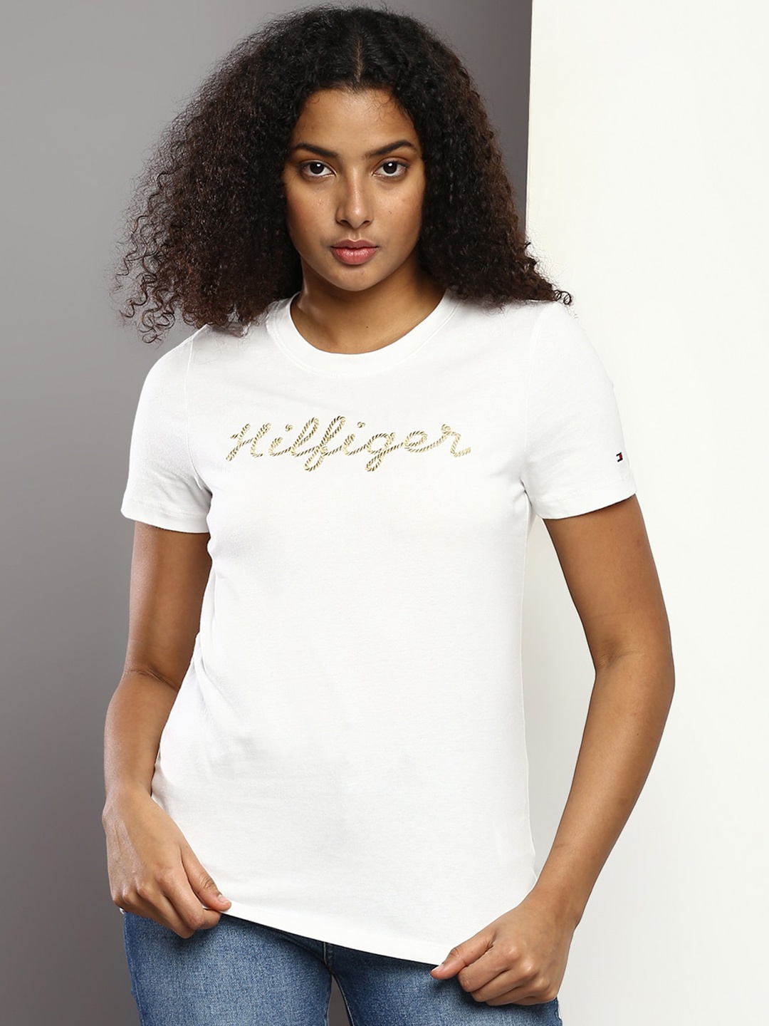 

Tommy Hilfiger Brand Logo Printed Cotton T-shirt, White