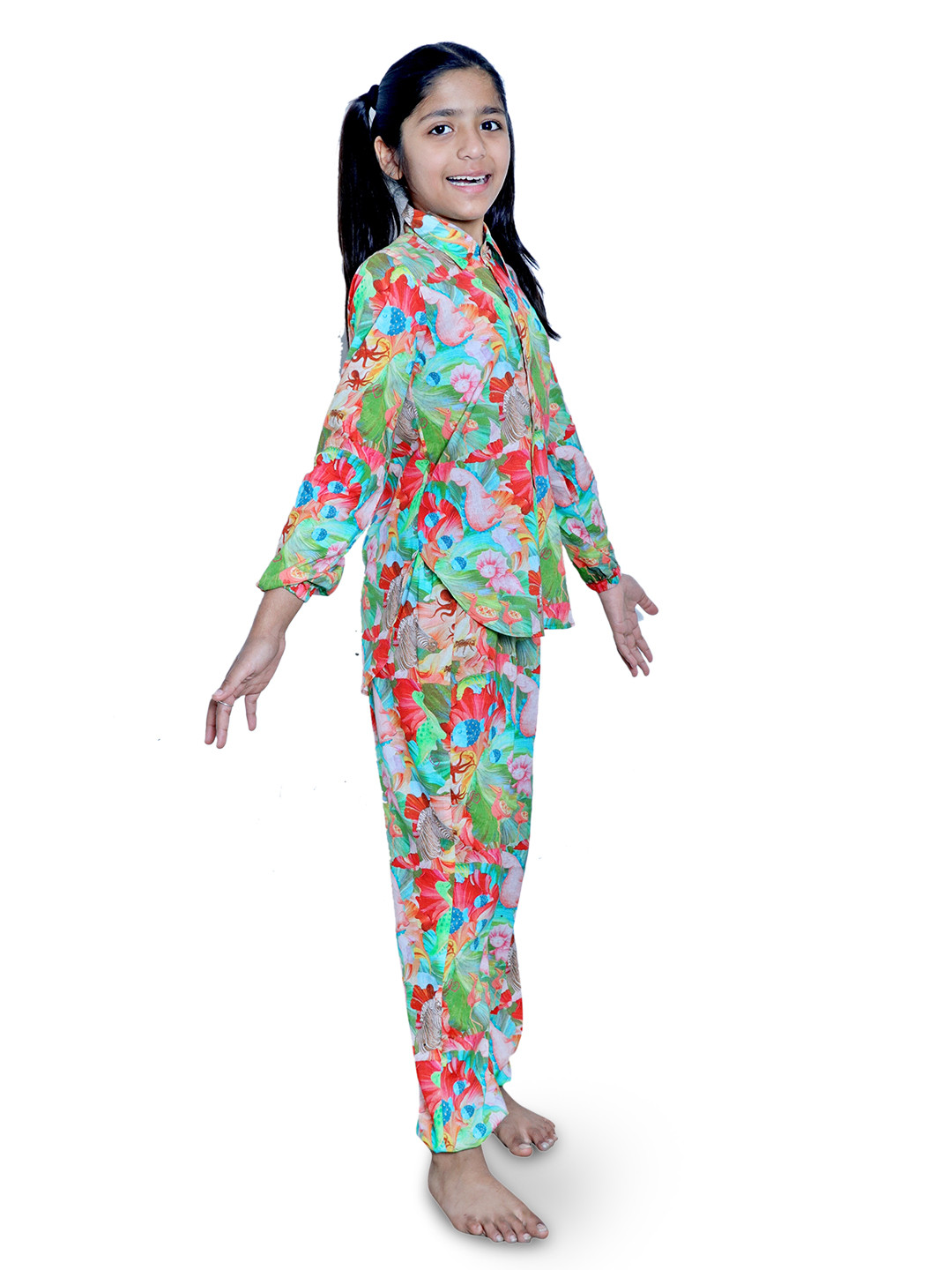 

Little Musketeer Girls Pure Cotton Shirt with Trousers, Green