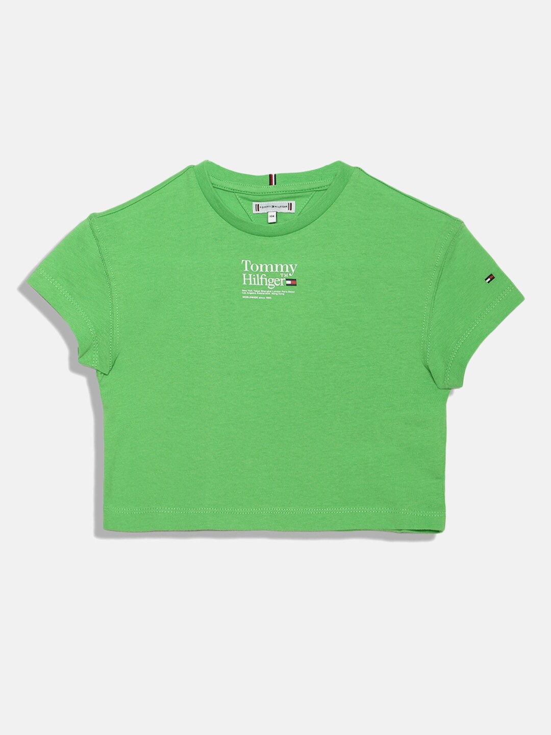 

Tommy Hilfiger Girls Typography Brand Printed Cotton T-shirt, Green