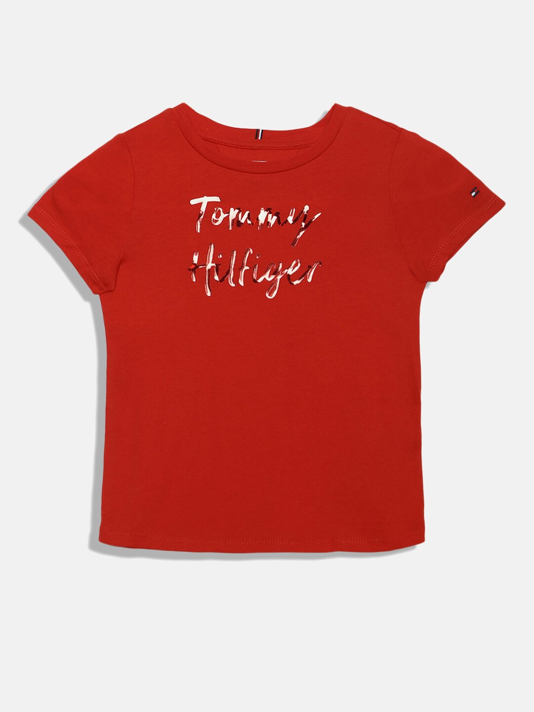 

Tommy Hilfiger Girls Typography Printed Cotton T-shirt, Red