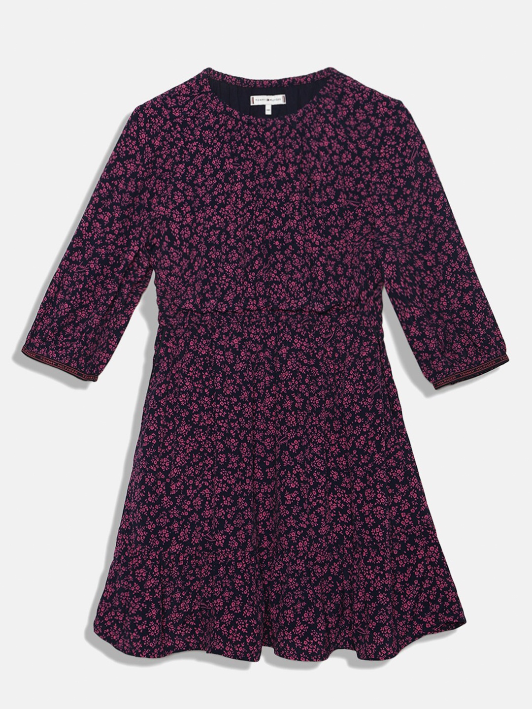 

Tommy Hilfiger Girls Round Neck Floral Printed Fit & Flare dress, Blue