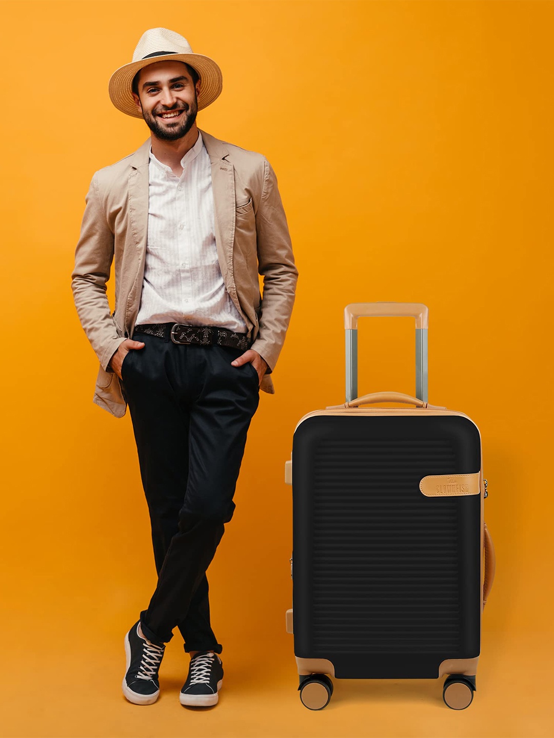 

THE CLOWNFISH Textured Hard-Sided Cabin Trolley Bag, Black