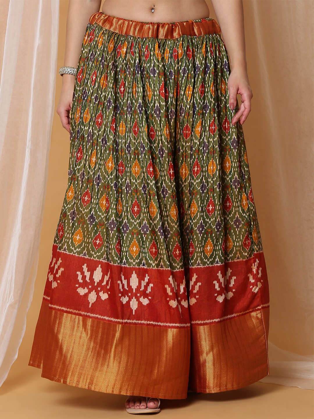 

SALWAR STUDIO Printed Maxi Flared Skirt, Green