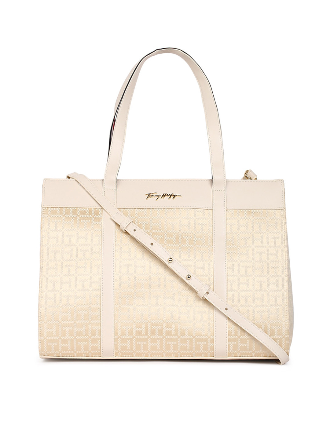 

Tommy Hilfiger White Textured Structured Handheld Bag