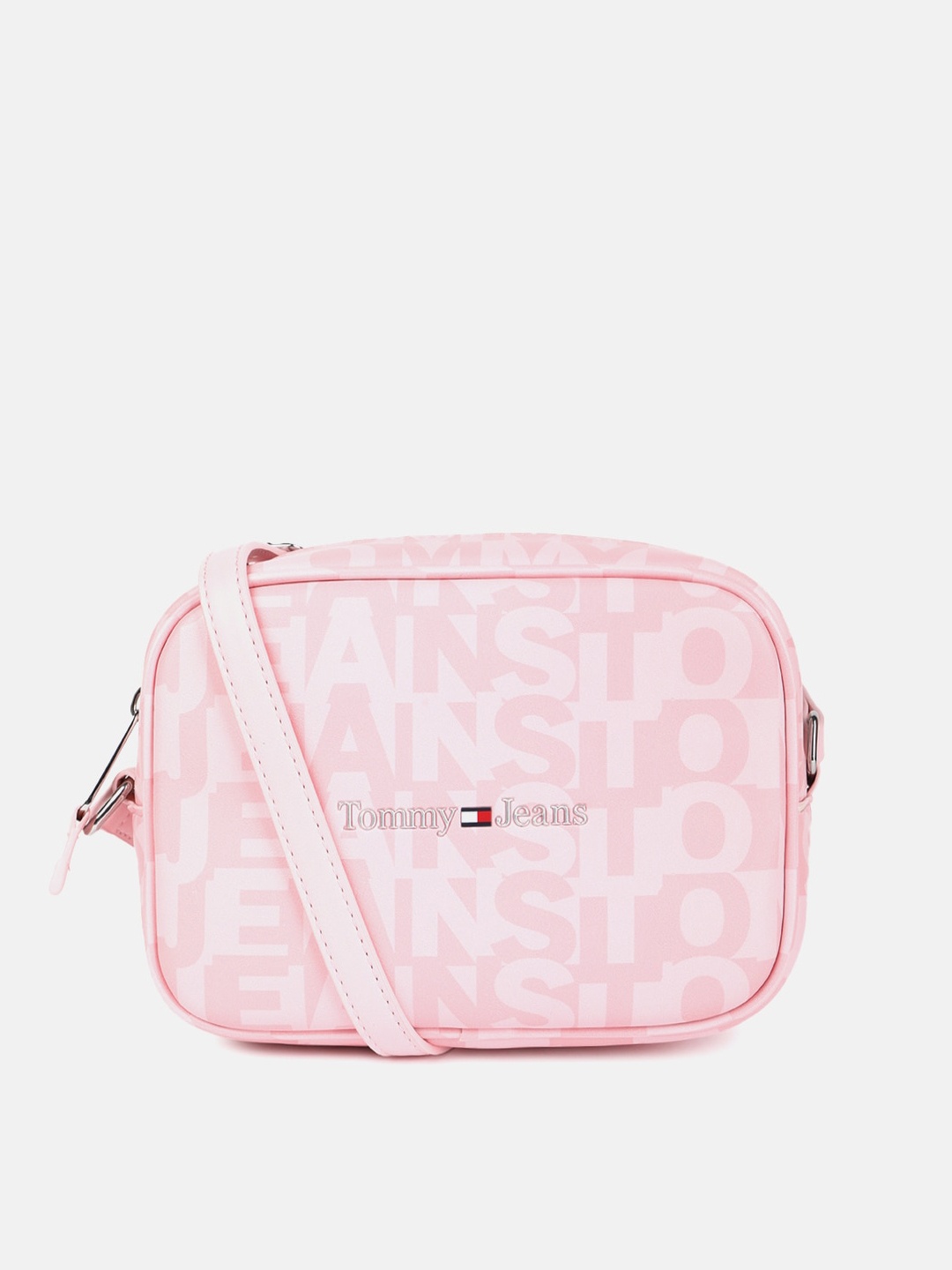 

Tommy Hilfiger Typography Printed Structured Sling Bag, Pink