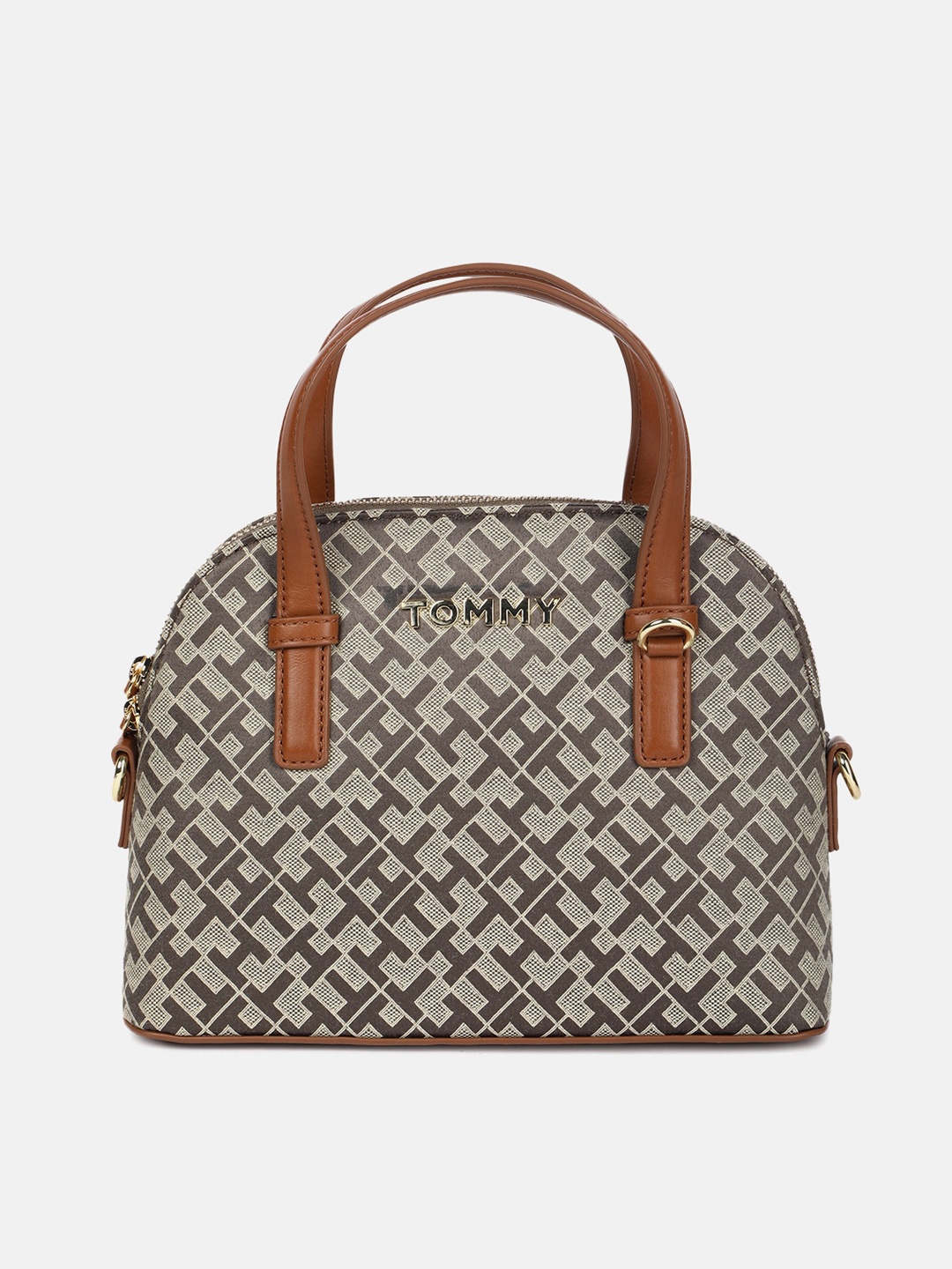

Tommy Hilfiger Textured Structured Handheld Bag, Brown