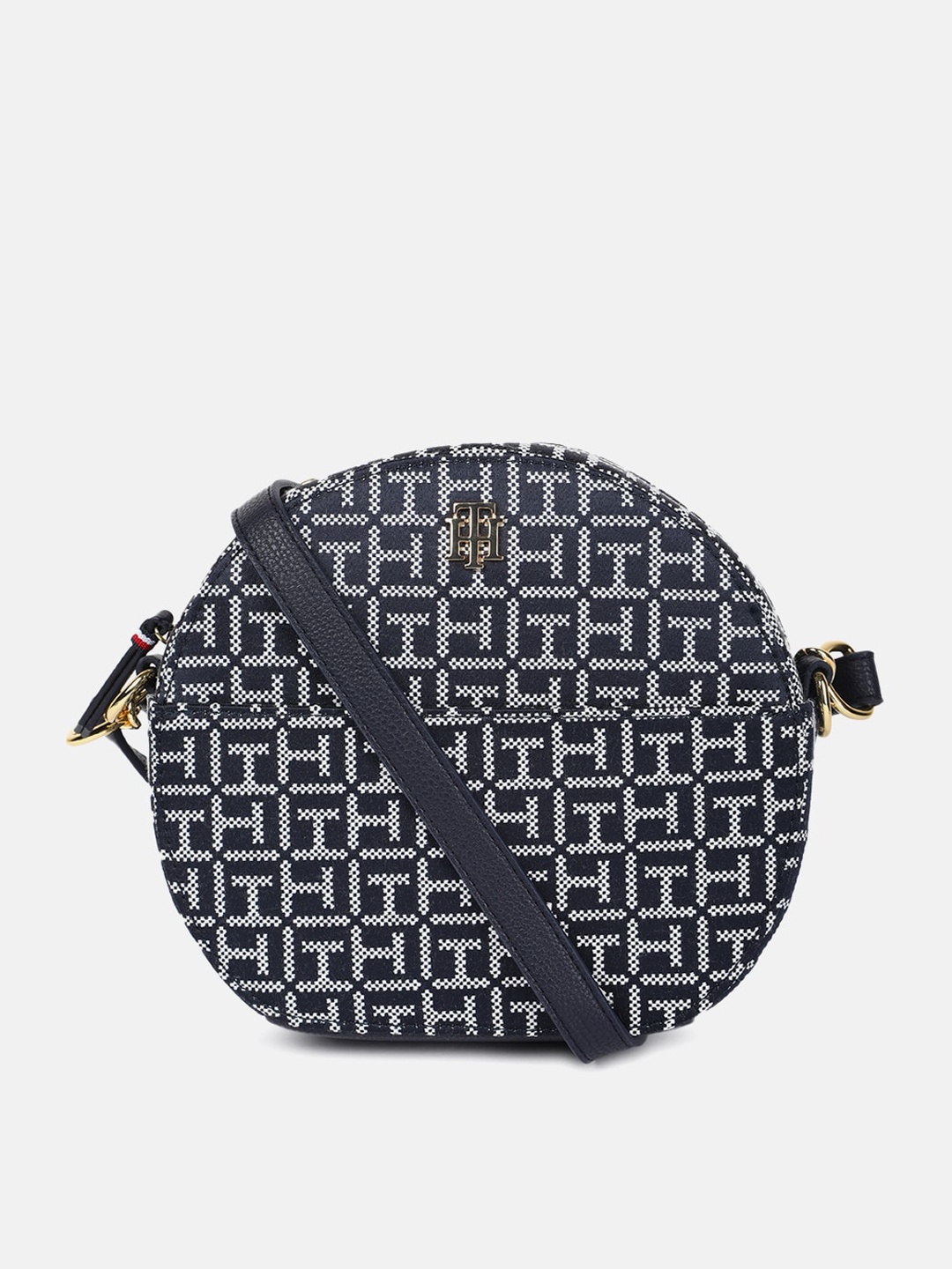 

Tommy Hilfiger Self Design Structured Sling Bag, Blue
