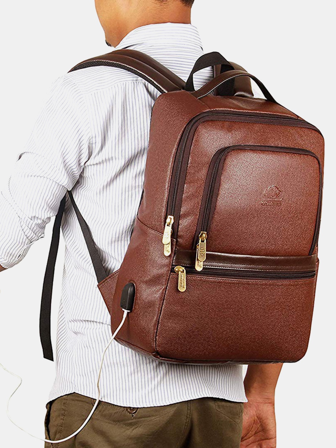 

THE CLOWNFISH Revelation Backpack with USB Charging Port, Brown