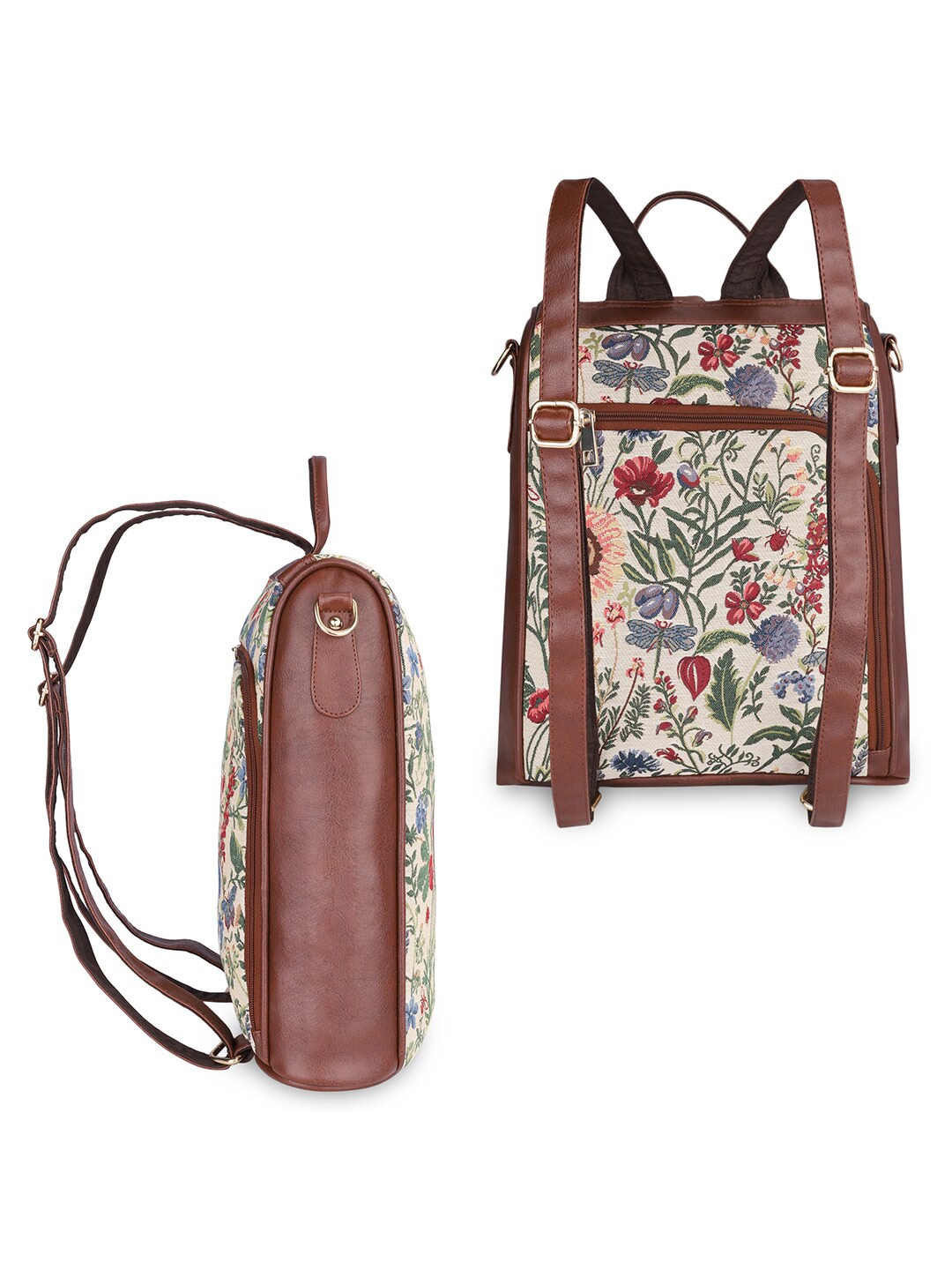 

THE CLOWNFISH Women Beige & Brown Backpack with Anti-Theft