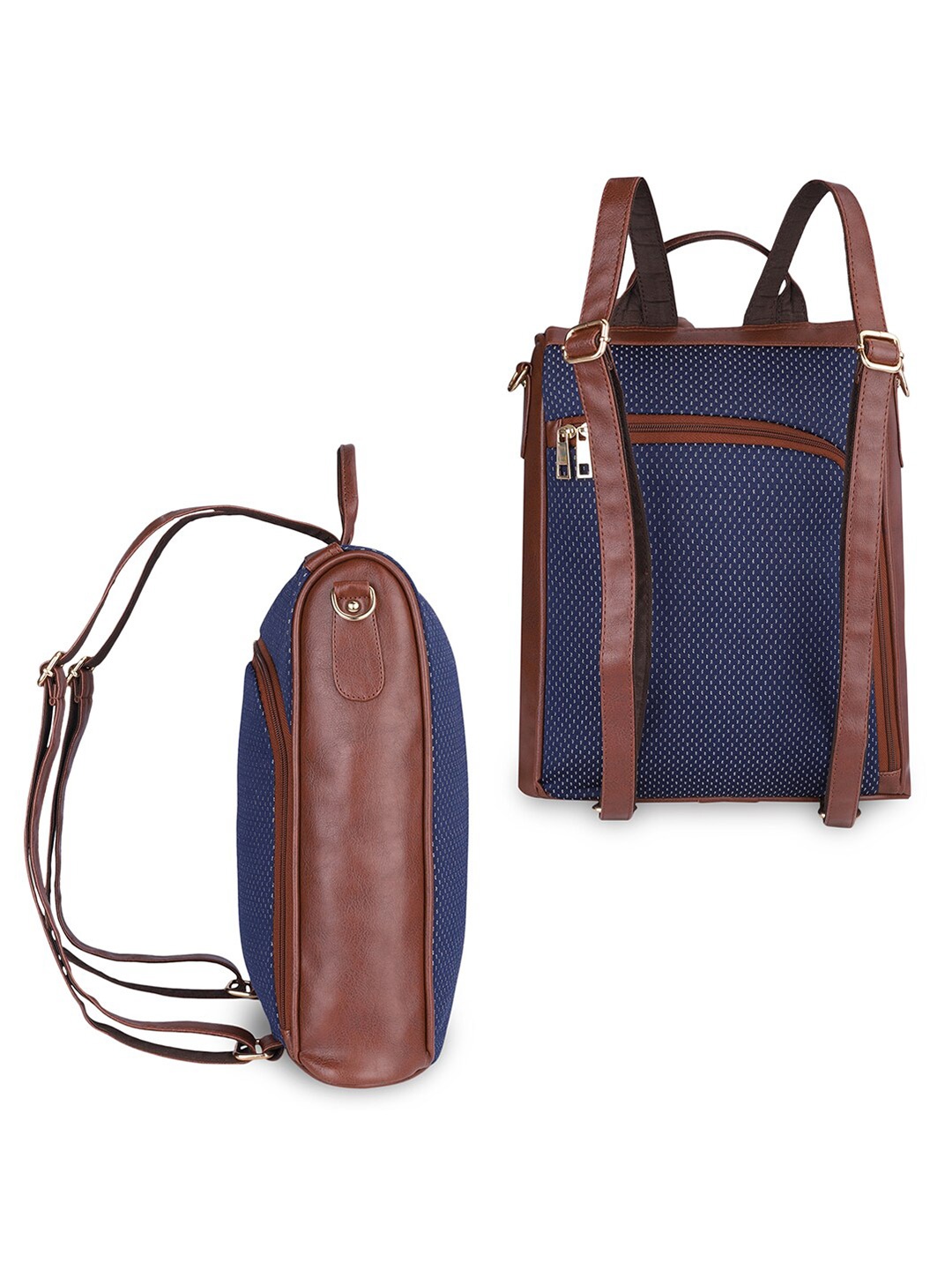 

THE CLOWNFISH Women Navy Blue & Brown Backpack with Anti-Theft