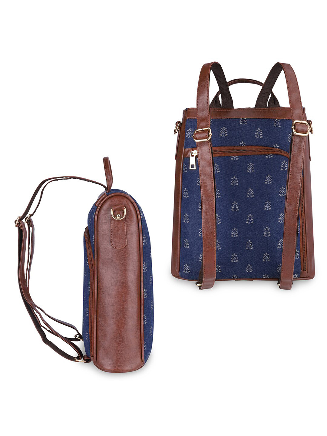 

THE CLOWNFISH Women Navy Blue & Brown Backpack with Anti-Theft