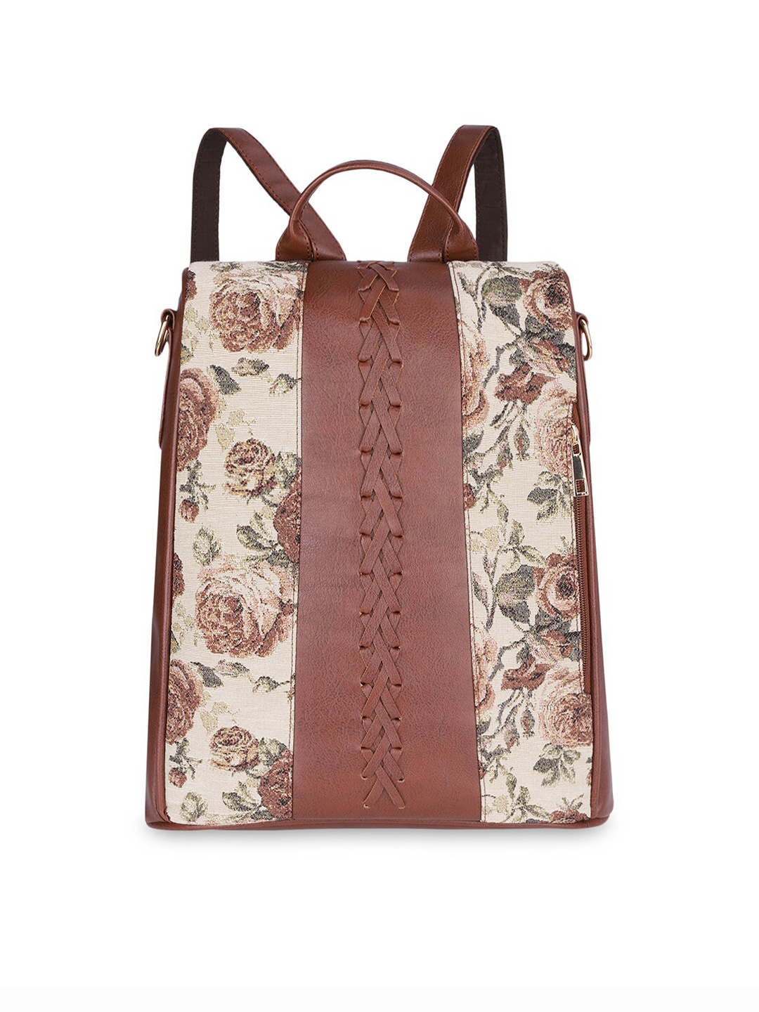 

THE CLOWNFISH Women Cream-Coloured & Brown Backpack with Anti-Theft