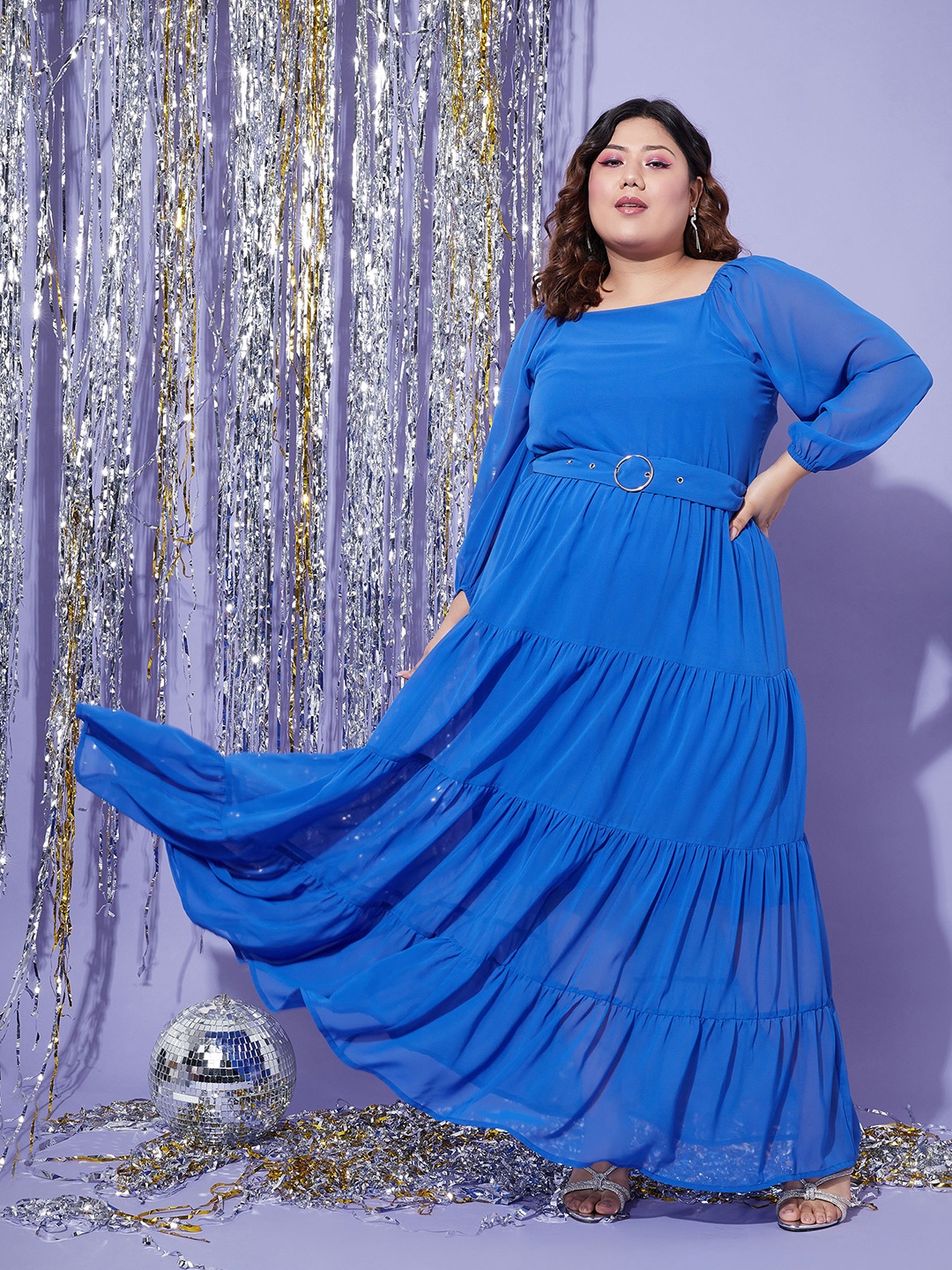 

SASSAFRAS Curve Georgette Tiered Maxi Dress, Blue