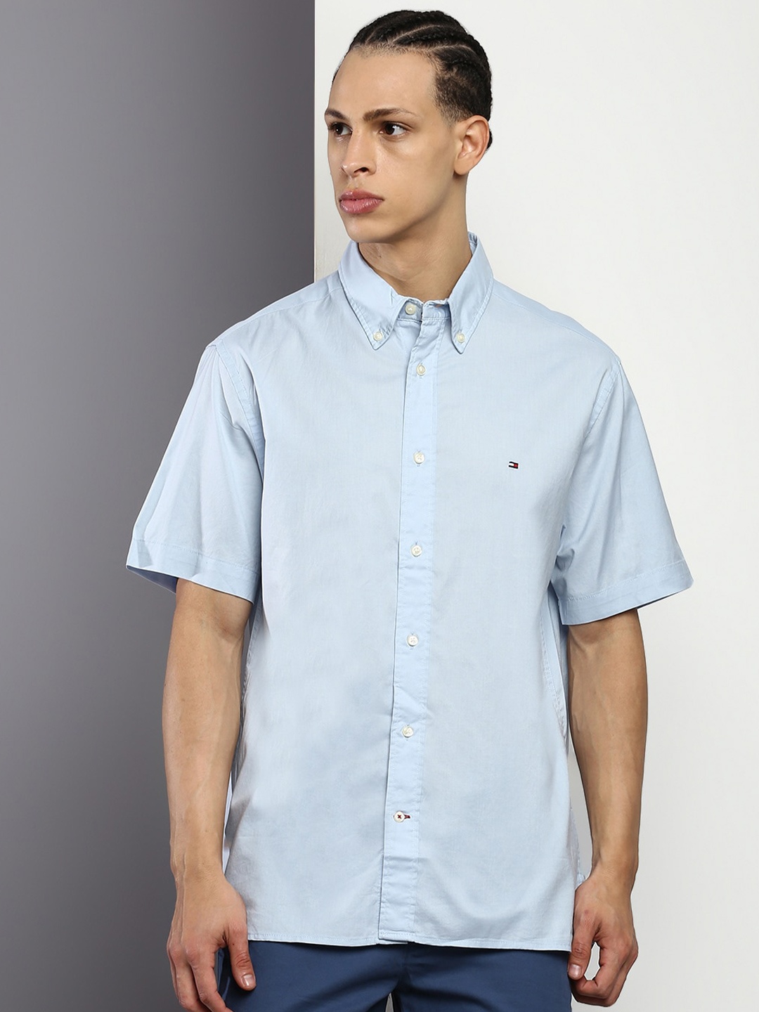 

Tommy Hilfiger Spread Collar Casual Cotton Shirt, Blue