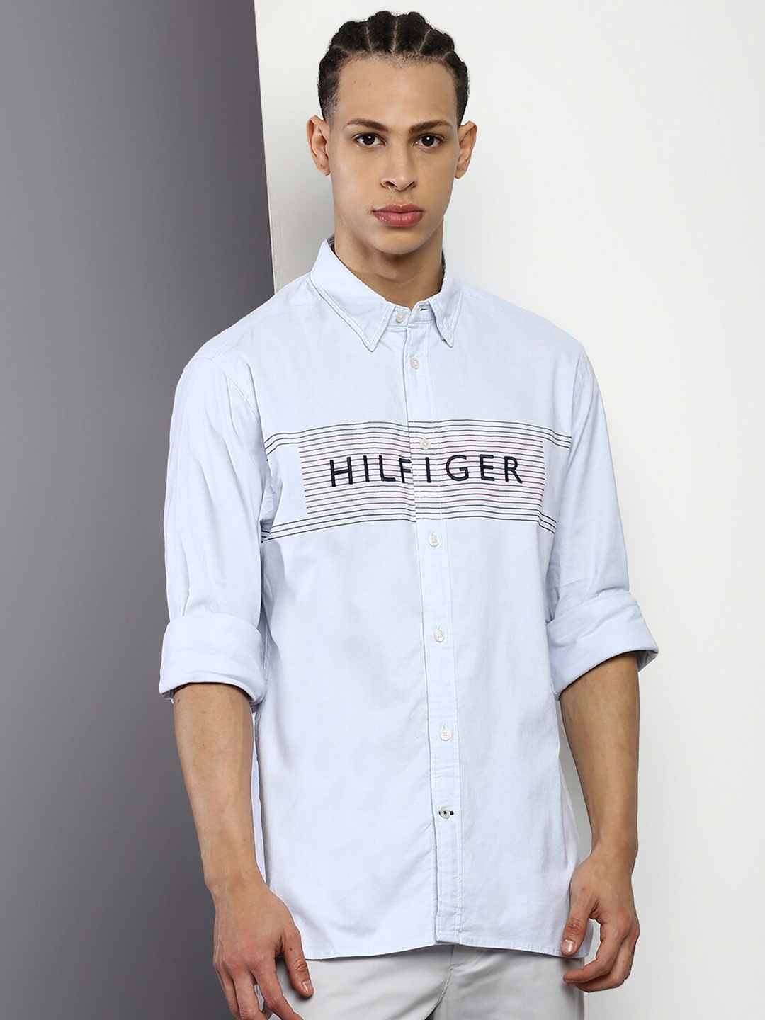 

Tommy Hilfiger Men Printed Casual Cotton Shirt, Blue