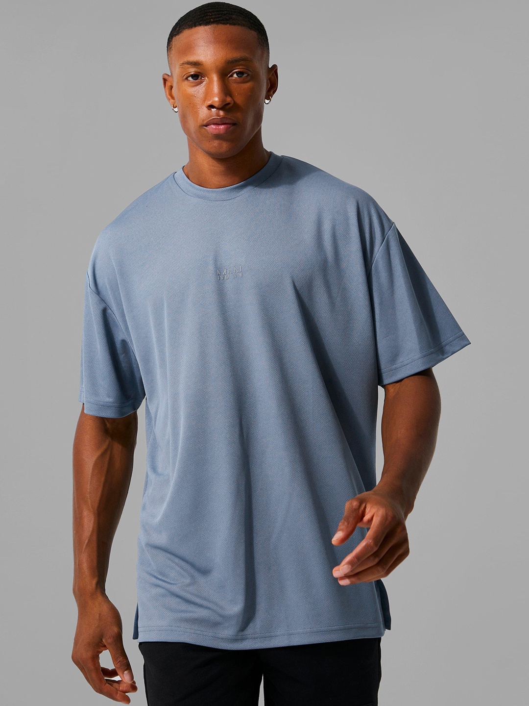 

boohooMAN Drop-Shoulder Sleeves Pure Cotton Oversize T-shirt, Blue
