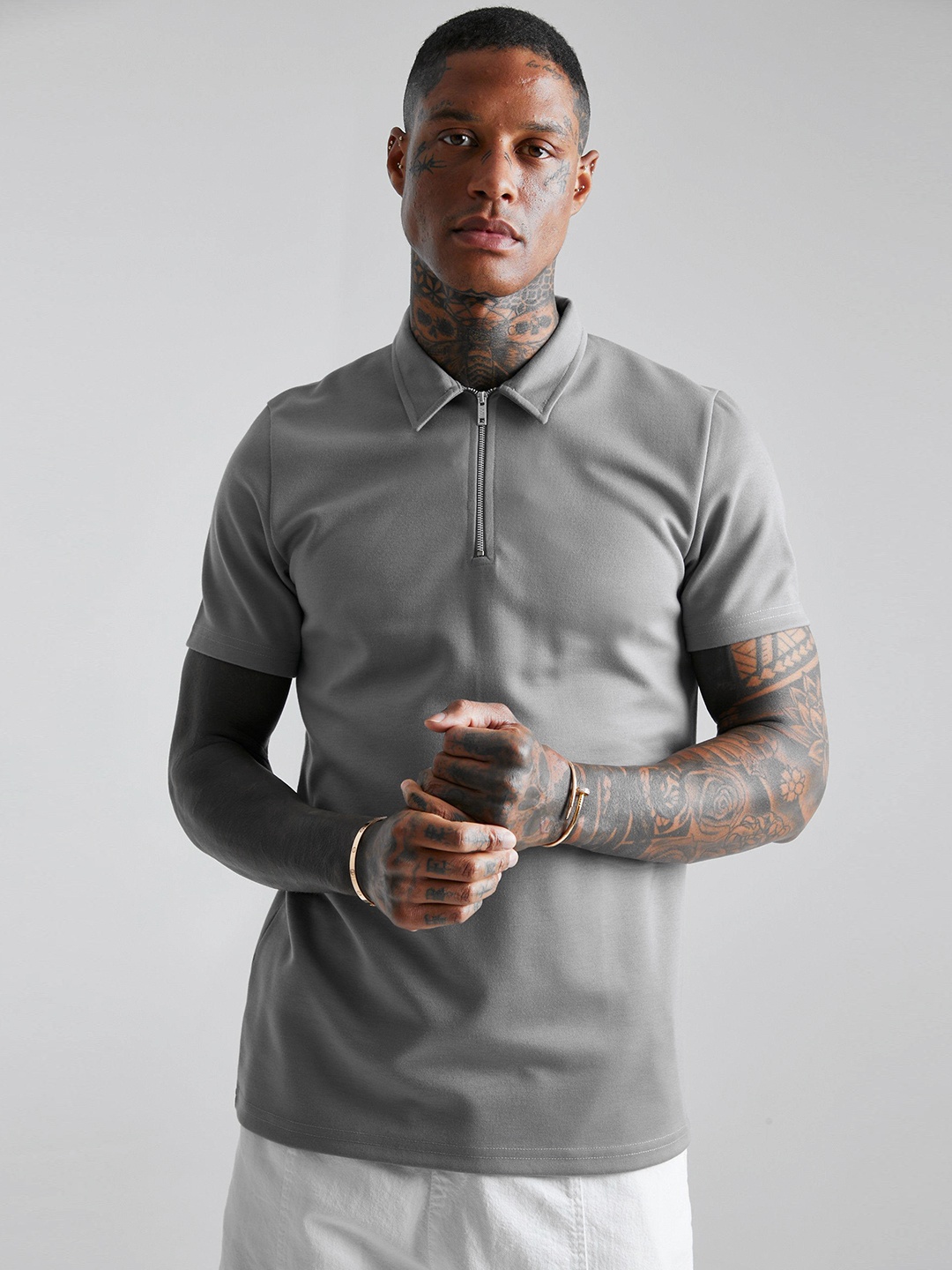 

boohooMAN Polo Collar Slim Fit T-shirt, Grey