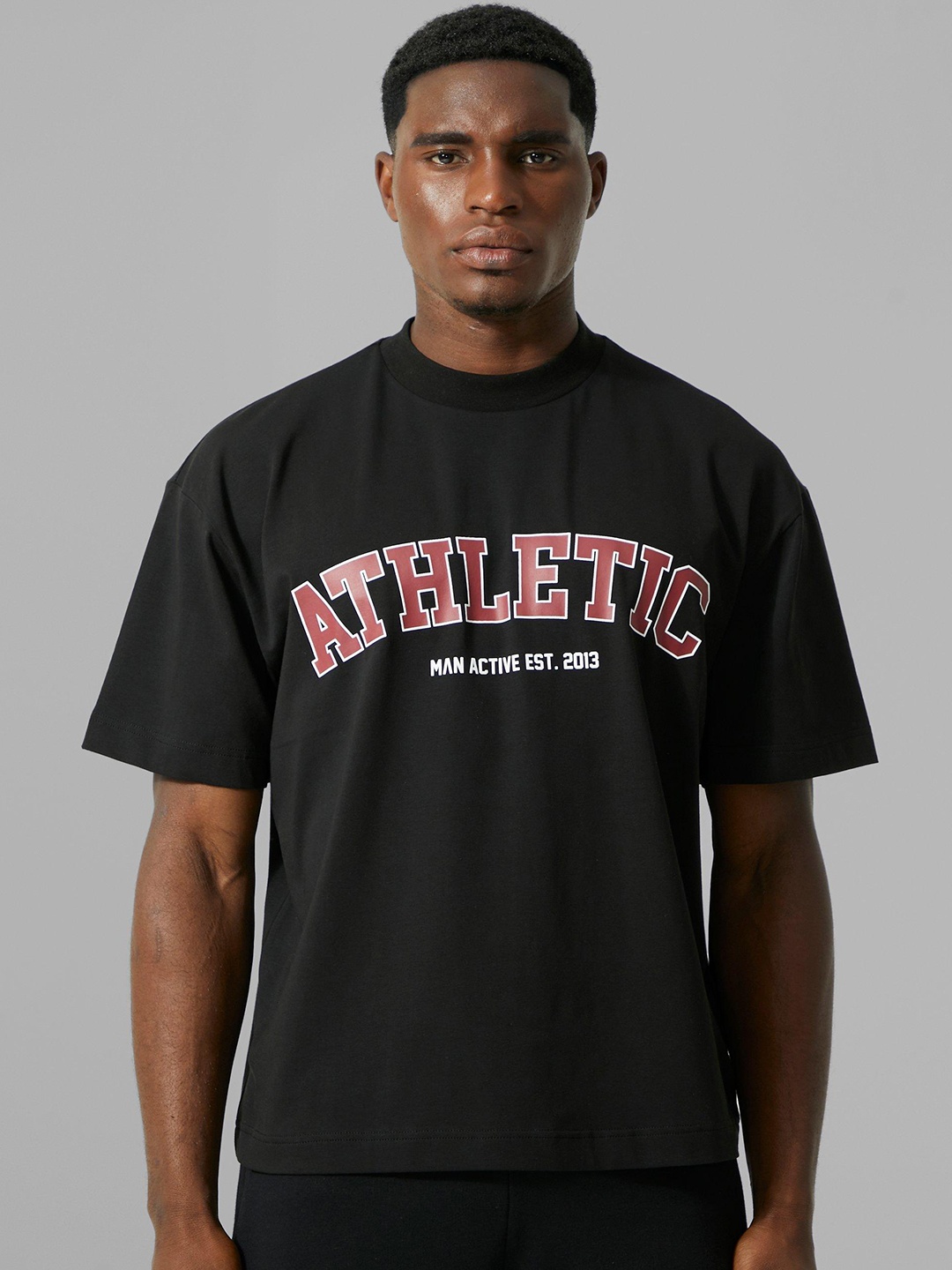 

boohooMAN Printed Boxy Oversized Gym T-shirt, Black
