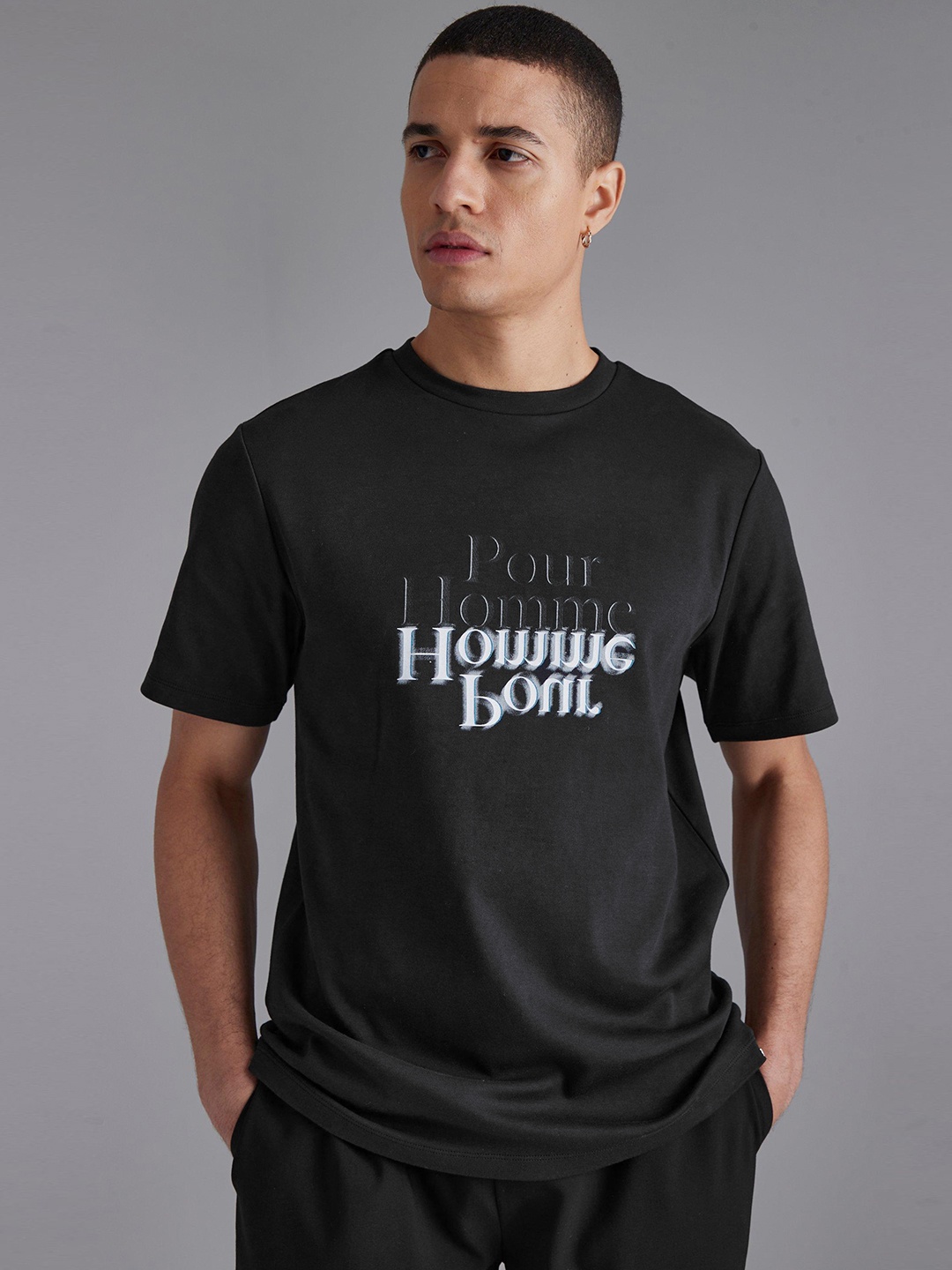 

boohooMAN Typography Printed Pure Cotton T-shirt, Black