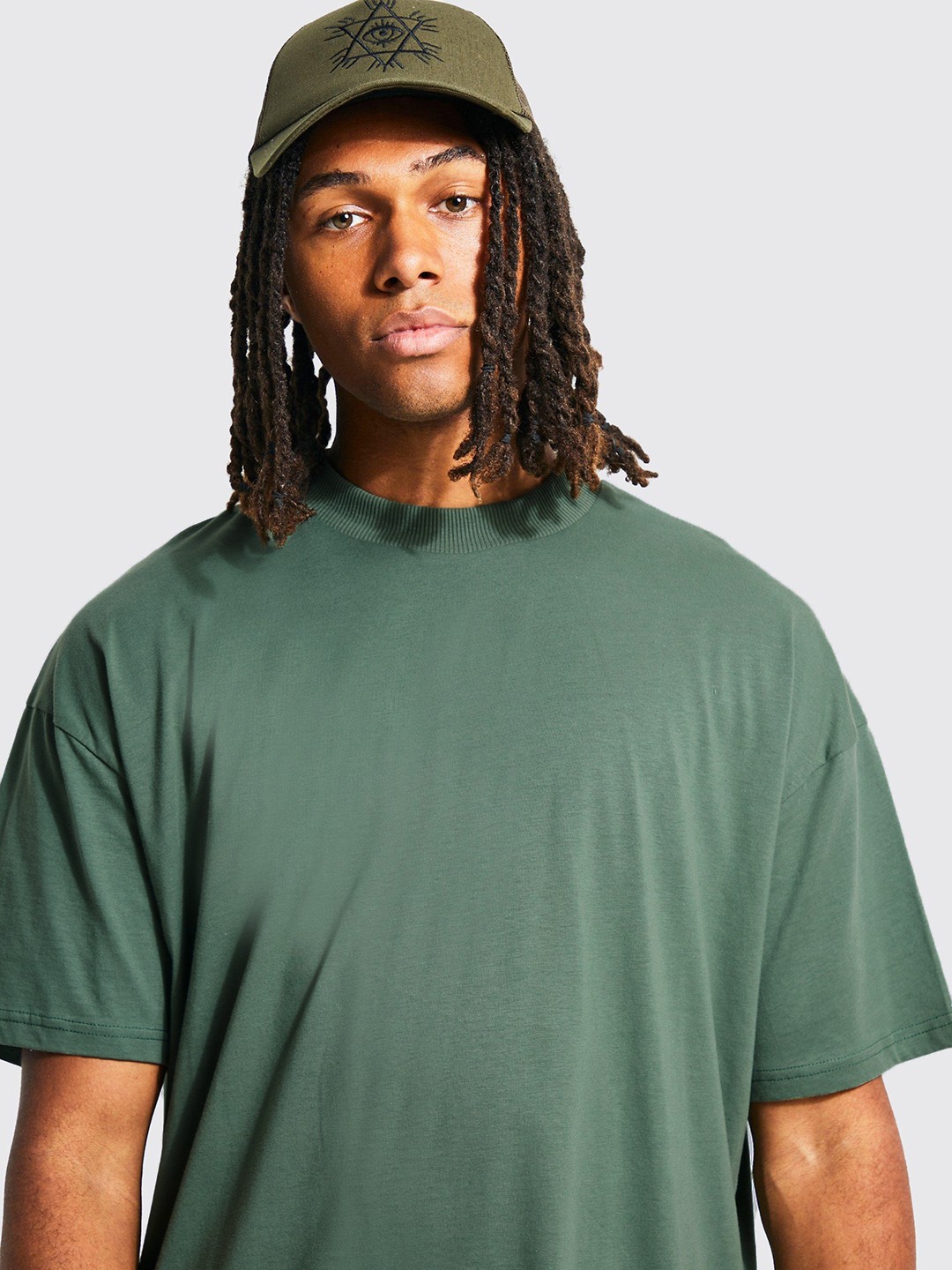 boohooMAN Oversized Typography Printed Drop-Shoulder Sleeves Pure Cotton T-shirt, Green